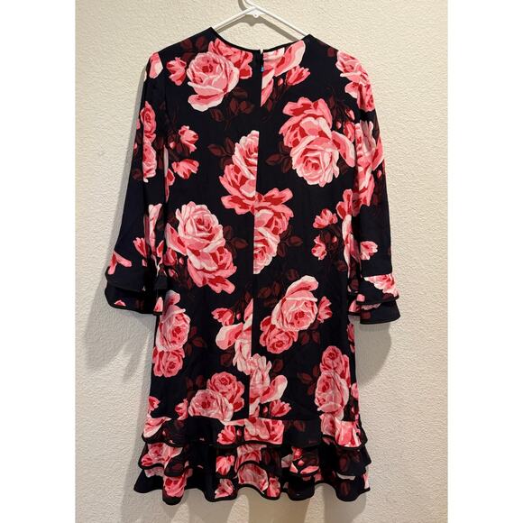 Kate Spade New York Black Pink Rambling Roses Rosa Ruffle Shift Dress Size S - Picture 3 of 5